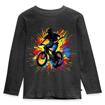 BMX Fahrer Vintage Retro Hobby Sport Fahrrad Shirt - Kinder Premium Bio Langarmshirt - Anthrazit meliert - Vorne - AI Model Kid Male (0cm)