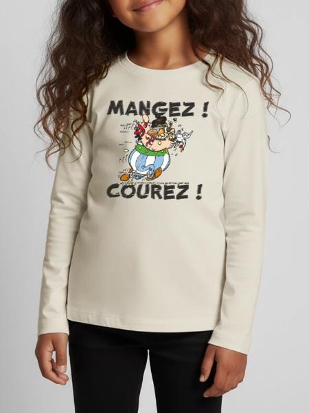 Obelix – Iss! Lauf! - Kinder Premium Bio Langarmshirt - Naturweiß - Vorne - AI Model Kid Female (0cm)