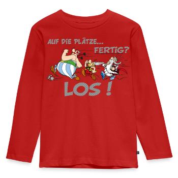 Asterix Obelix Auf die Plätze... Fertig? Los! - Kinder Premium Bio Langarmshirt - Rot - Vorne - AI Model Kid Female (0cm)
