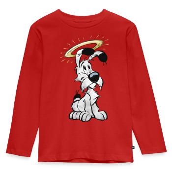 Asterix & Obelix Idefix Mit Heiligenschein - Kinder Premium Bio Langarmshirt - Rot - Vorne - AI Model Kid Female (0cm)