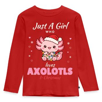 Just a Girl who loves Axolotls & Christmas - Kinder Premium Bio Langarmshirt - Rot - Vorne - AI Model Kid Female (0cm)