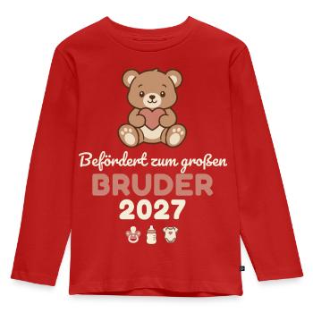 Befördert zum großen Bruder 2027 – Süß - Kinder Premium Bio Langarmshirt - Rot - Vorne - AI Model Kid Female (0cm)