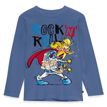 Asterix & Obelix Troubadix Singt Rock'N'Roll - Kinder Premium Bio Langarmshirt - Taubenblau - Vorne - AI Model Kid Female (0cm)