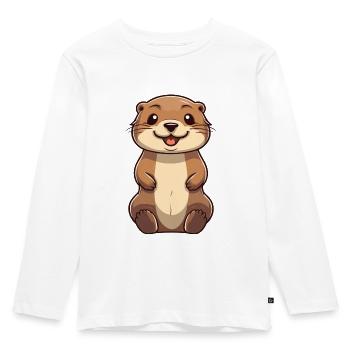 Otter-Karikatur-Kawaii-Aquarell-Illustration - Kinder Premium Bio Langarmshirt - Weiß - Vorne - AI Model Kid Female (0cm)