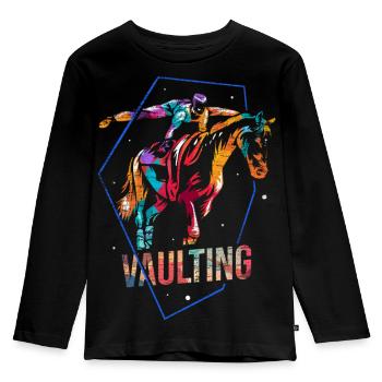 Anmutige Voltigierkunst Pferdeturnen - Kinder Premium Bio Langarmshirt - Schwarz - Vorne - AI Model Kid Male (0cm)