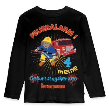 4 Kindergeburtstag Feuerwehr - Kinder Premium Bio Langarmshirt - Schwarz - Vorne - AI Model Kid Male (0cm)