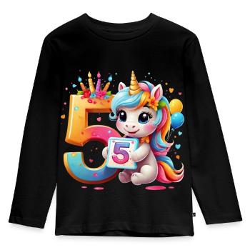 NUMMER 5 JAHRE EINHORN 5. GEBURTSTAG - Kinder Premium Bio Langarmshirt - Schwarz - Vorne - AI Model Kid Male (0cm)