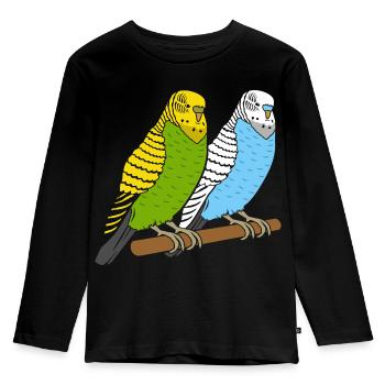 Wellensittiche - Kinder Premium Bio Langarmshirt - Schwarz - Vorne - AI Model Kid Male (0cm)