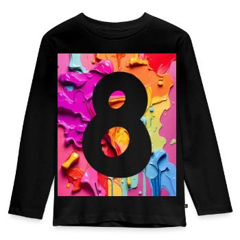 NR. 8 NUMMER 8 BUNT 8. GEBURTSTAG - Kinder Premium Bio Langarmshirt - Schwarz - Vorne - AI Model Kid Male (0cm)