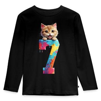 7 JAHRE KATZE 7. GEBURTSTAG - Kinder Premium Bio Langarmshirt - Schwarz - Vorne - AI Model Kid Male (0cm)
