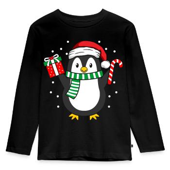Pinguin Weihnachten Winter - Kinder Premium Bio Langarmshirt - Schwarz - Vorne - AI Model Kid Male (0cm)
