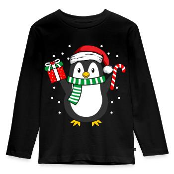 Pinguin Weihnachten Winter - Kinder Premium Bio Langarmshirt - Schwarz - Vorne - AI Model Kid Male (0cm)