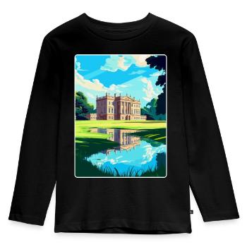 Attingham Park Shropshire Reiseposter Souvenir - Kinder Premium Bio Langarmshirt - Schwarz - Vorne - AI Model Kid Male (0cm)