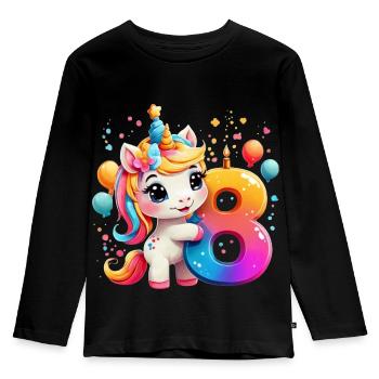 NUMMER 8 JAHRE EINHORN 8. GEBURTSTAG - Kinder Premium Bio Langarmshirt - Schwarz - Vorne - AI Model Kid Male (0cm)