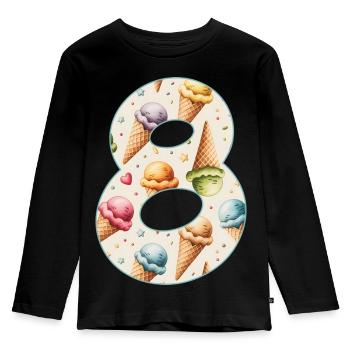 EISCREME NUMMER 8 JAHRE EIS 8. GEBURTSTAG - Kinder Premium Bio Langarmshirt - Schwarz - Vorne - AI Model Kid Male (0cm)