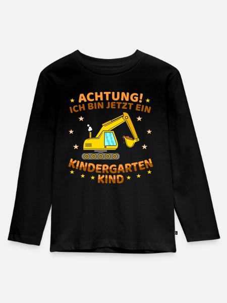 Ich bin jetzt ein Kindergartenkind Bagger - Kinder Premium Bio Langarmshirt - Schwarz