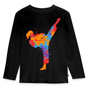 Karate Girl Bunter Kampfsportler Taekwondo Mädchen - Kinder Premium Bio Langarmshirt - Schwarz - Vorne - AI Model Kid Male (0cm)