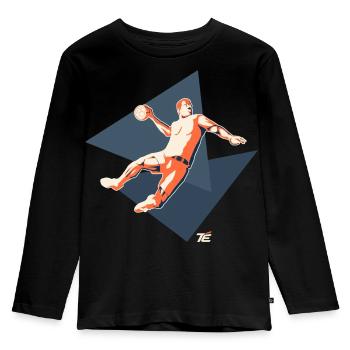 Handballspieler im Sprungwurf – Retro Stil - Kinder Premium Bio Langarmshirt - Schwarz - Vorne - AI Model Kid Male (0cm)