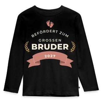 Befördert zum großen Bruder 2027 – Abzeichen - Kinder Premium Bio Langarmshirt - Schwarz - Vorne - AI Model Kid Male (0cm)