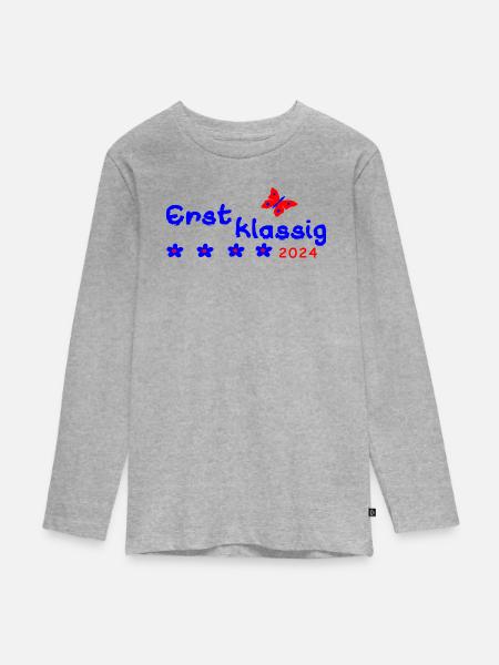 Schulanfang Erstklassig 2024 - Teenager Premium Bio Langarmshirt - Grau meliert
