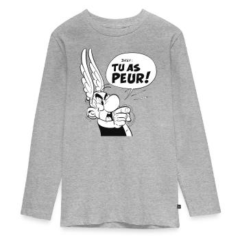Asterix & Obelix – Asterix 'Du hast Angst!' - Teenager Premium Bio Langarmshirt - Grau meliert - Vorne