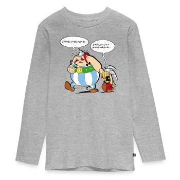Asterix & Obelix Sprechblasen - Teenager Premium Bio Langarmshirt - Grau meliert - Vorne