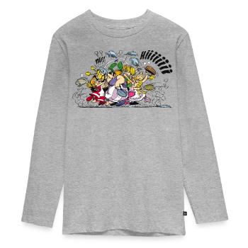 Asterix & Obelix Schlägerei - Teenager Premium Bio Langarmshirt - Grau meliert - Vorne