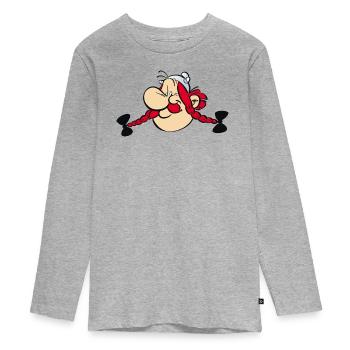Asterix & Obelix - Obelix Gesicht - Teenager Premium Bio Langarmshirt - Grau meliert - Vorne