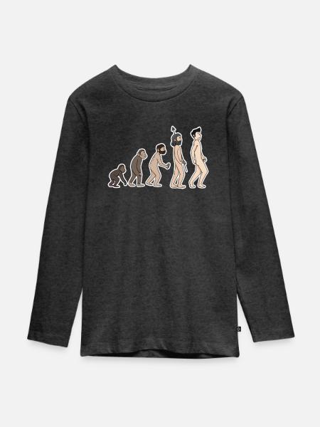 Evolution - Teenager Premium Bio Langarmshirt - Anthrazit meliert