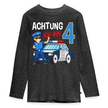 4. Geburtstag Polizei Auto 4 Jahre alt Polizist - Teenager Premium Bio Langarmshirt - Anthrazit meliert - Vorne - AI Model Kid Female (0cm)