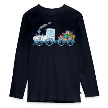 Train pour enfants avec remorque blanche - T-shirt manches longues Premium Ado - bleu marine - Devant - AI Model Kid Female (0cm)