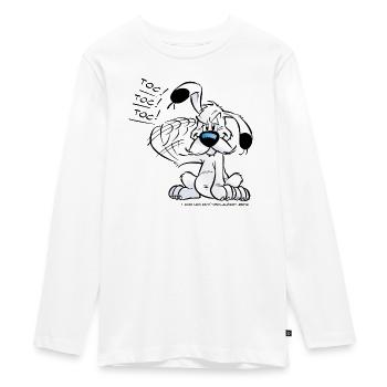 Asterix & Obelix Idefix Klopft Toc Toc Toc - Teenager Premium Bio Langarmshirt - Weiß - Vorne - AI Model Kid Female (0cm)