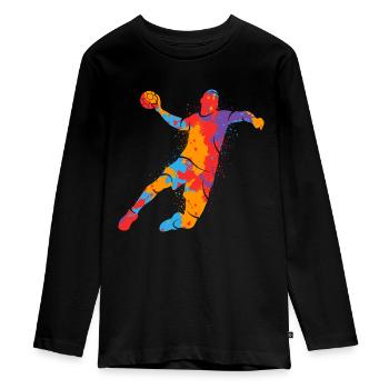 Handballspieler bunt Handballer Jungen Handball - Teenager Premium Bio Langarmshirt - Schwarz - Vorne - AI Model Kid Female (0cm)