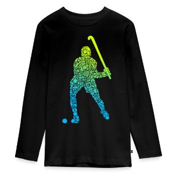 Hockeyspieler Symbole Hockey Jungen Feldhockey - Teenager Premium Bio Langarmshirt - Schwarz - Vorne - AI Model Kid Female (0cm)