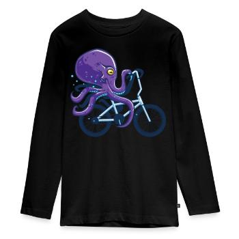 Oktopus Fahrrad fahren - Teenager Premium Bio Langarmshirt - Schwarz - Vorne - AI Model Kid Female (0cm)