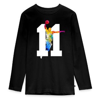 NUMMER 11 BASKETBALL 11. GEBURTSTAG - Teenager Premium Bio Langarmshirt - Schwarz - Vorne - AI Model Kid Female (0cm)