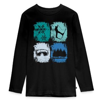 Skifahrer Skifahren Wintersport - Teenager Premium Bio Langarmshirt - Schwarz - Vorne - AI Model Kid Female (0cm)