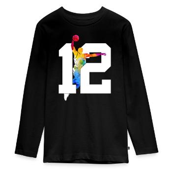 NUMMER 12 BASKETBALL 12. GEBURTSTAG - Teenager Premium Bio Langarmshirt - Schwarz - Vorne - AI Model Kid Female (0cm)