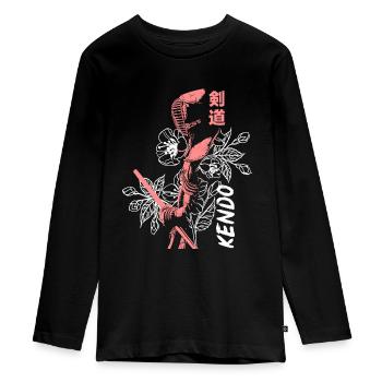 Beherzte Kendo Schwertkämpferin - Teenager Premium Bio Langarmshirt - Schwarz - Vorne - AI Model Kid Female (0cm)