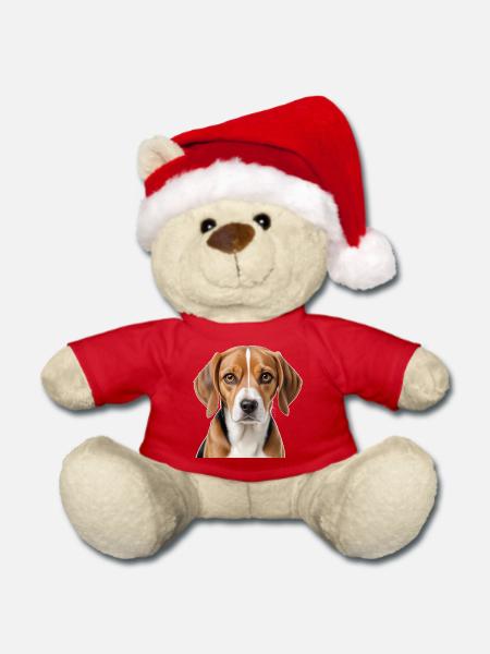 Beagle-Porträt  - Weihnachtsteddy - Rot