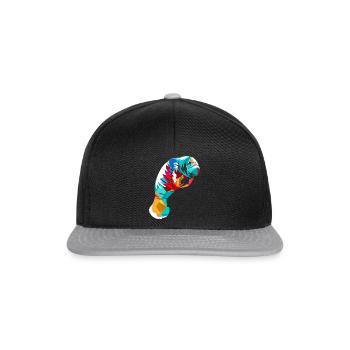 Farbenfrohe Seekuh Polygonkunst - Snapback Cap - Schwarz/Grau - Vorne