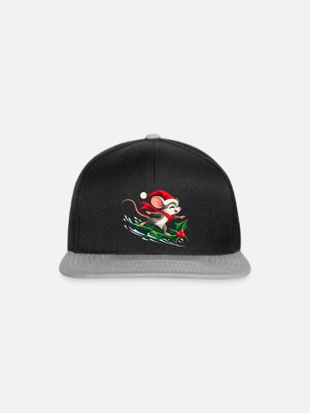 Fröhliche Maus surft auf Stechpalme - Snapback Cap - Schwarz/Grau