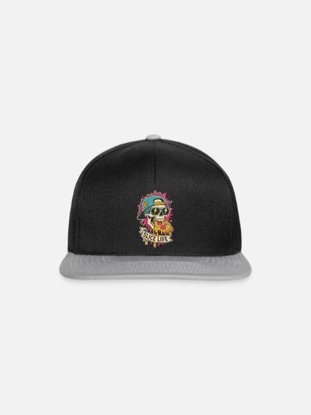 Pizza-Totenkopf mit Cap – Slice Life - Snapback Cap - Schwarz/Grau