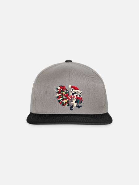 Fröhlicher Waschbär mit Weihnachtsmütze - Snapback Cap - Graphit/Schwarz