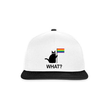 Lustige Schwarze Katze What? Gay Pride LGBT - Snapback Cap - Weiß/Schwarz - Vorne