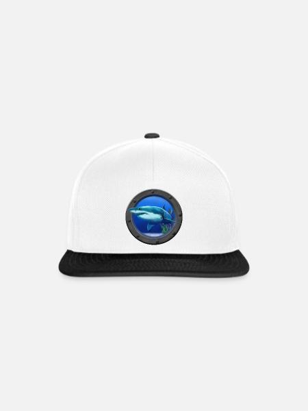 Blauer Hai im Meeresfenster - Snapback Cap - Weiß/Schwarz