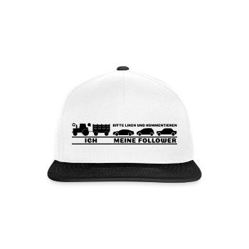 Ich meine Follower Liken und Kommentieren Landwirt - Snapback Cap - Weiß/Schwarz - Vorne