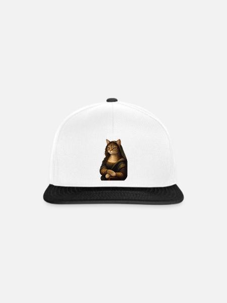 Mona Lisa als Katze - Snapback Cap - Weiß/Schwarz