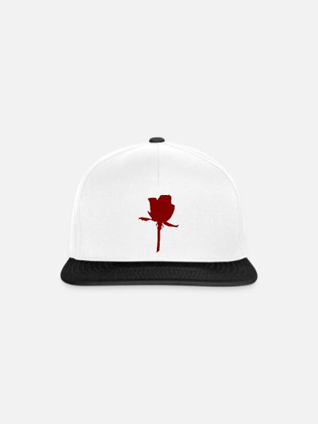 Rote Rosen-Silhouette auf Stiel - Snapback Cap - Weiß/Schwarz