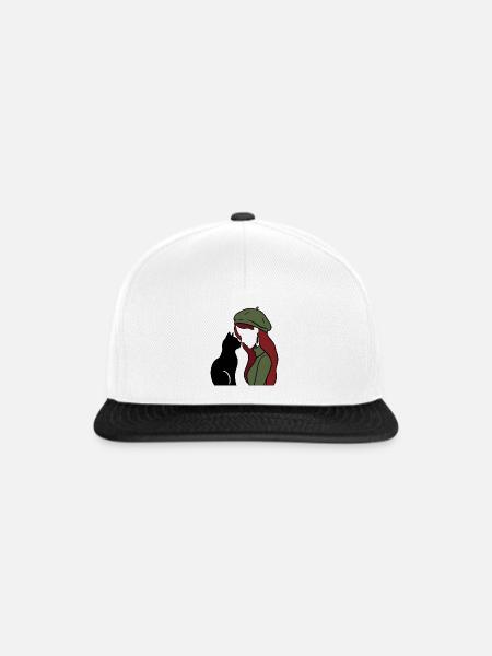 ragazza_rossa_con_basco_verde_con_gatto_nero - Snapback Cap - Weiß/Schwarz